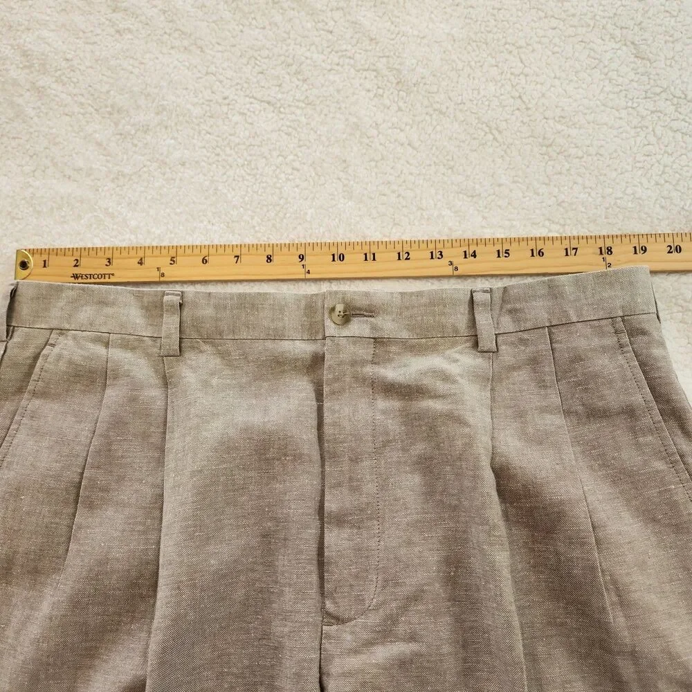 Vtg Roundtree & Yorke Mens Beige Linen Blend Gold Label Pleated Pants Size 38x29